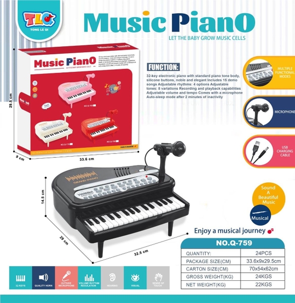Q-759  HỘP ĐÀN PIANO PIN 32 PHÍM, MICRO, CÓ CHÂN