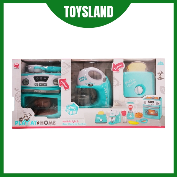 HỘP BẾP PIN 3 MÓN (BẾP GAS ĐÔI, MÁY TRỘN, MÁY NƯỚNG BÁNH MÌ) QF2572G, QF2574G Play at Home (XANH)