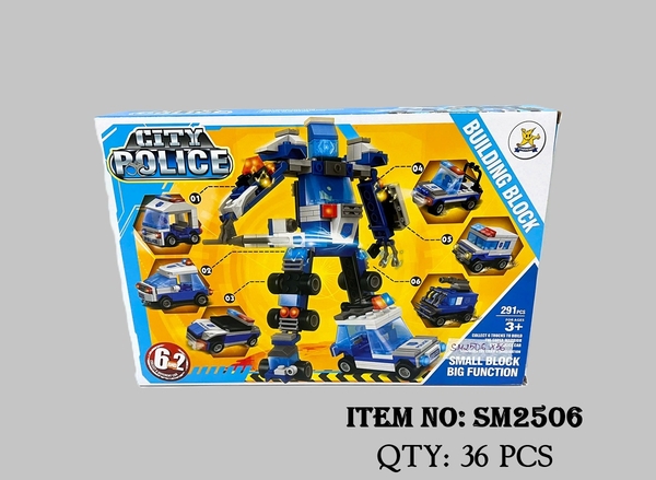 SM2506  HỘP LOGO RÁP ROBO BIẾN HÌNH XE CẢNH SÁT 6 IN 1