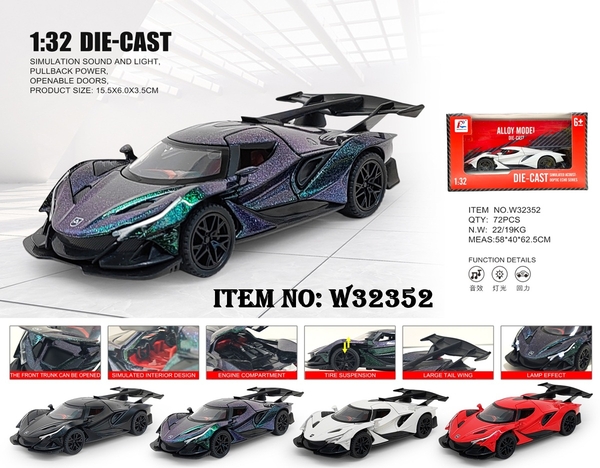 W32352  HỘP XE HƠI SẮT MÔ HÌNH PIN NÚT ĐÈN, MỞ CỬA, MỞ CỐP