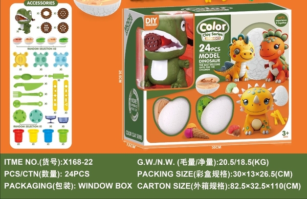 X168-22  HỘP ĐẤT SÉT LÀM MÌ + KEM + MÁY LÀM MÌ KHỦNG LONG + TRỨNG + KHUÔN + 4 HŨ