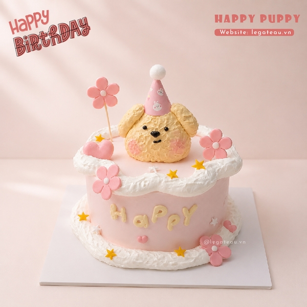 Bánh Happy Puppy – Cún Hồng Hoa