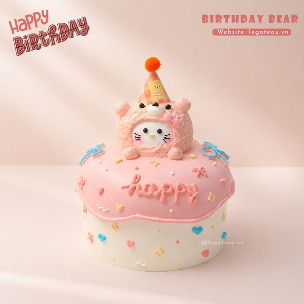 Bánh Birthday Bear – Gấu Hồng Party