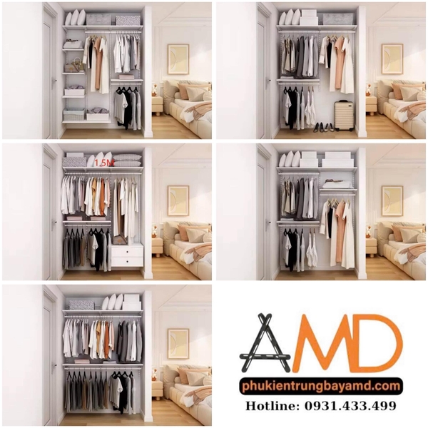 Tủ 3 buồng hiện đại kết hợp hệ kệ AMD