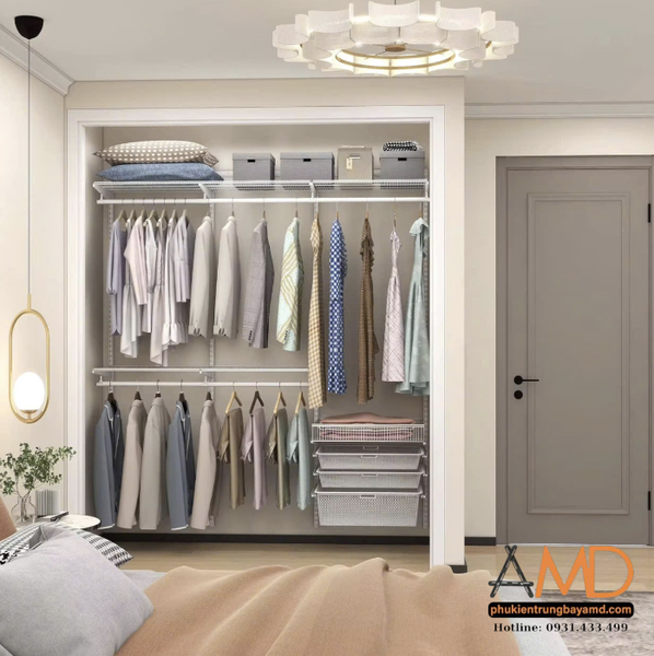 Bộ kệ AMD với tầng rổ chữ nhật ở giữa – Giải pháp sắp xếp linh hoạt và đầy tinh tế