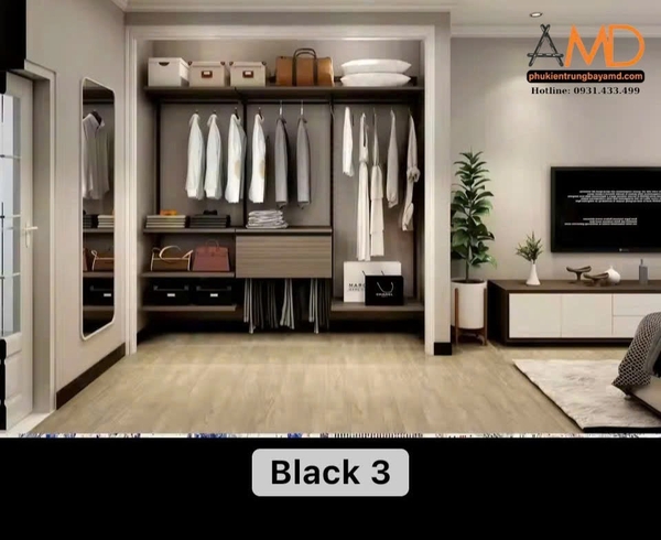 Bộ kệ quần áo AMD, kết hợp cùng bộ thanh ray treo tường, là một giải pháp vừa tinh gọn – nhưng hiệu quả