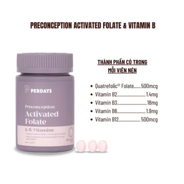 Perdays Viên Uống Activated Folate & B-Vitamins Bổ Sung Acid Folic & V