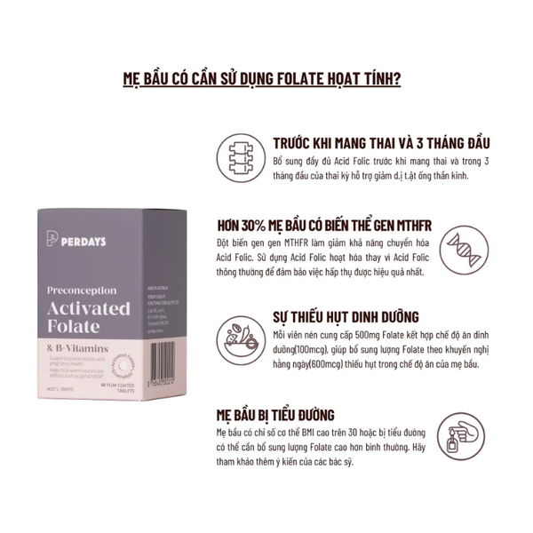 Perdays Viên Uống Activated Folate & B-Vitamins Bổ Sung Acid Folic & V