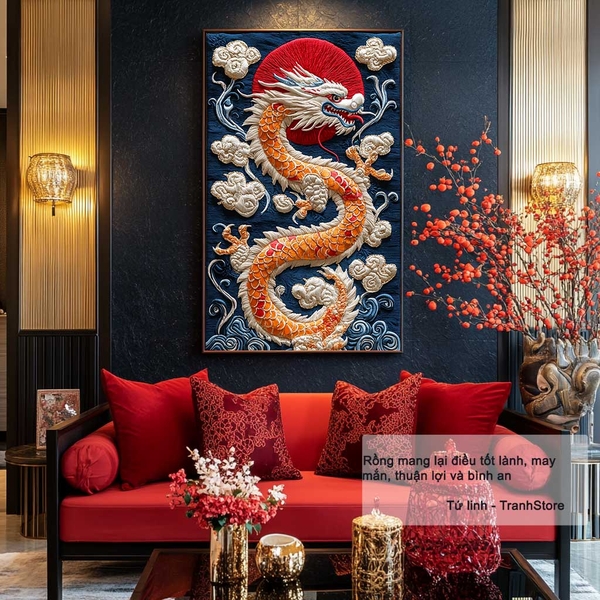 Bộ Tranh Tứ Linh Long Lân Quy Phụng Phong Cách Thêu | TL1