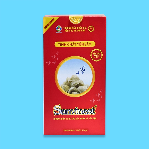 Tinh chất Yến sào Khánh Hòa Sanvinest không đường - Hộp 10 túi 25ml