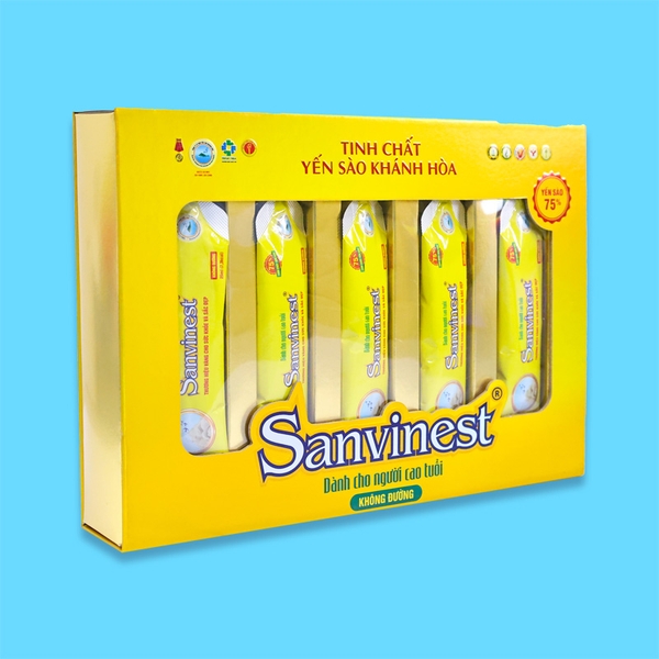 Hộp QT Tinh chất Yến sào Khánh Hòa Sanvinest không đường dành cho người cao tuổi - 20 túi 25ml