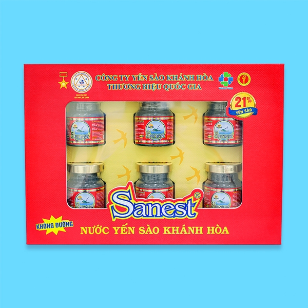 Nước yến sào Khánh Hòa Sanest không đường hộp 6 lọ 70ml Quà tặng