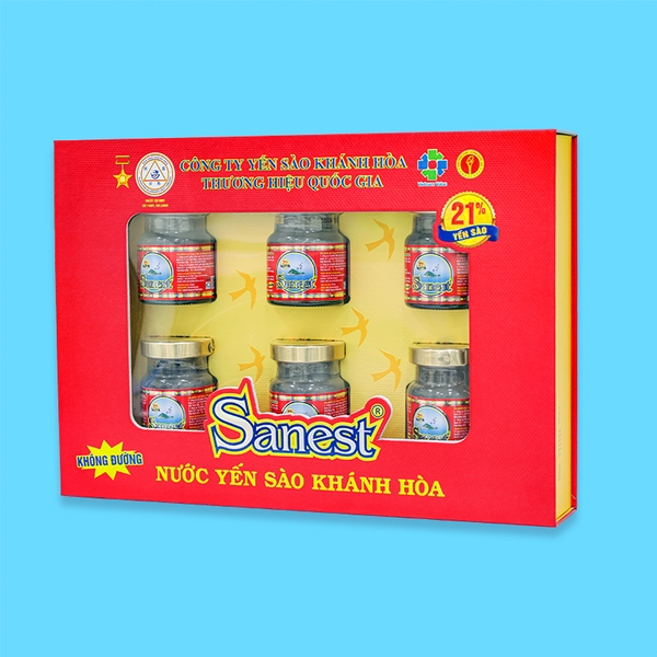 Nước yến sào Khánh Hòa Sanest không đường hộp 6 lọ 70ml Quà tặng