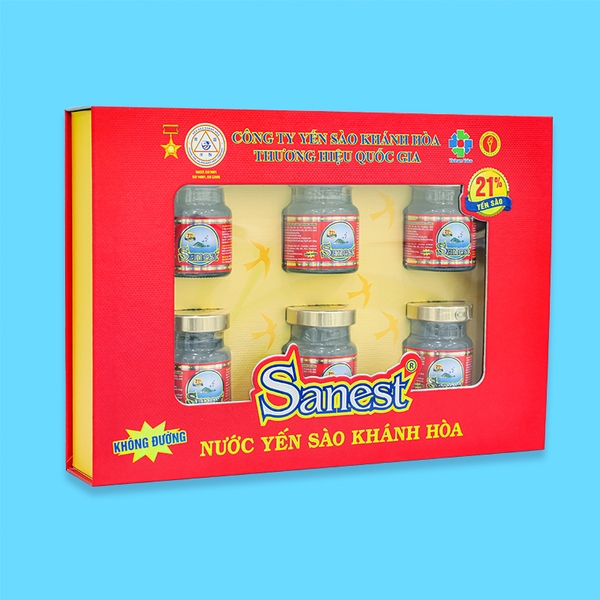 Nước yến sào Khánh Hòa Sanest không đường hộp 6 lọ 70ml Quà tặng