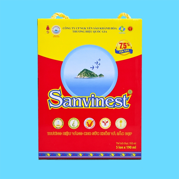 Nước yến sào Khánh Hòa Sanvinest hộp 5 lon 190ml