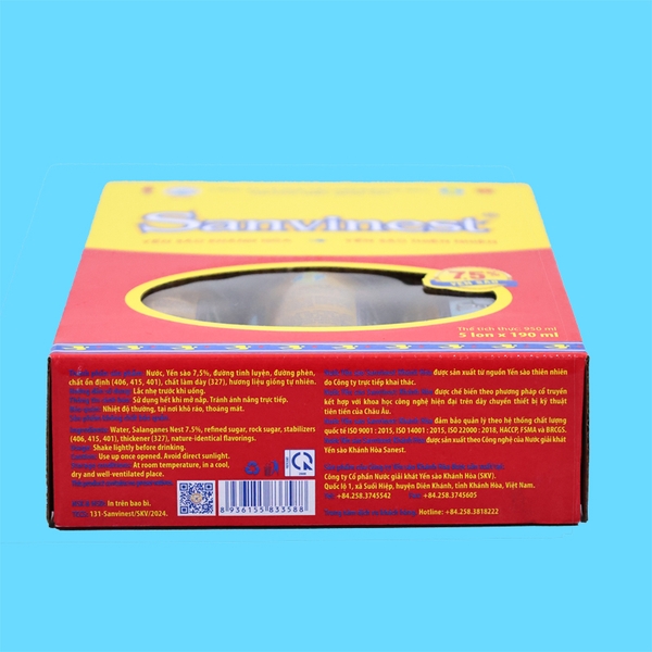 Nước yến sào Khánh Hòa Sanvinest hộp 5 lon 190ml
