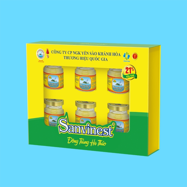 Nước yến sào Khánh Hòa Sanvinest Đông trùng Hạ thảo hộp 6 lọ 70ml