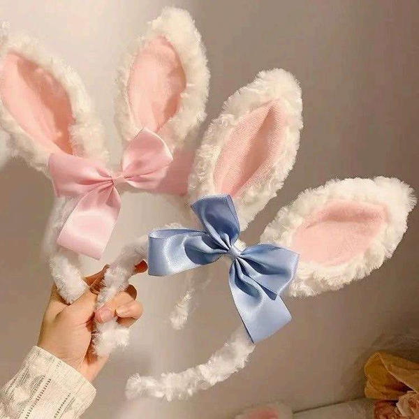 Cài tóc băng đô tai thỏ lông nơ