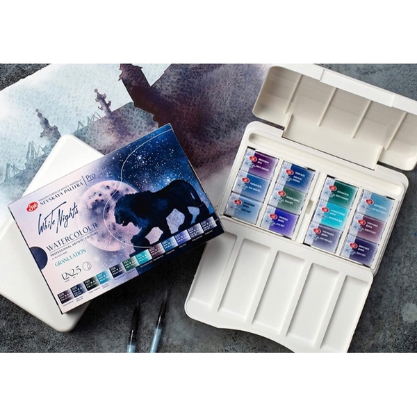 Màu nước nén White Nights JSC Nga 12 limited, 24 màu, 36 màu dạng pan nén hộp nhựa hạng họa sĩ chuyên nghiệp