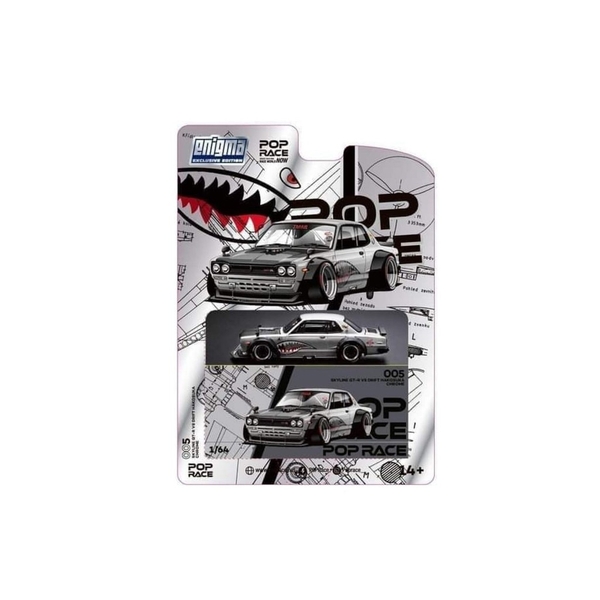 Mô Hình Xe Hơi POPRACE #PRE005 SKYLINE GT-R V8 DRIFT (HAKOSUKA) METALLIC SILVER