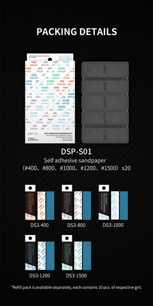 Dụng Cụ DSPIAE Bộ Giấy nhám có keo dính sẵn đánh bóng mô hình DSP-S01 (1 Bộ 100 miếng)