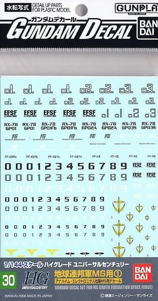 Decal nước GUNDAM DECAL 30 HGUC MULTIUSE - EARTH FEDERATION 1 của bandai Nhật Bản