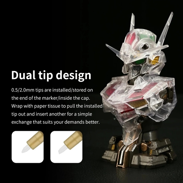Dụng Cụ DSPIAE Bút sơn mô hình Gundam MKA màu ánh kim 2 đầu có thể thay đổi ngòi 0.5/2.0 mm