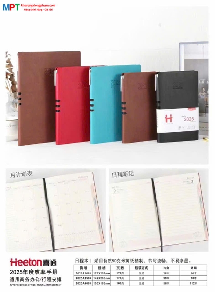 Sổ lịch 2025 Heeton A6 nhiều màu bìa mềm, bút cài gáy A4088 - KT:105x188mm