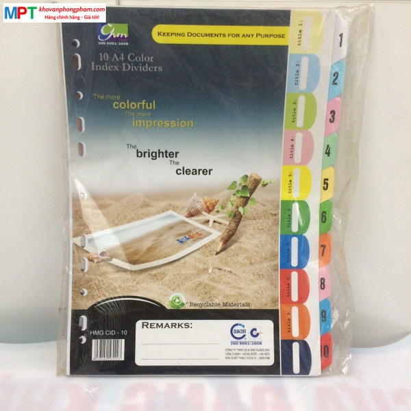 Chia file giấy 10 màu có số - 5bộ/tập