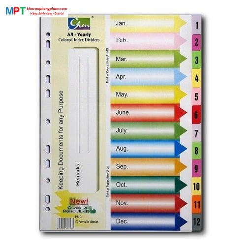 Chia file giấy 12 màu có số