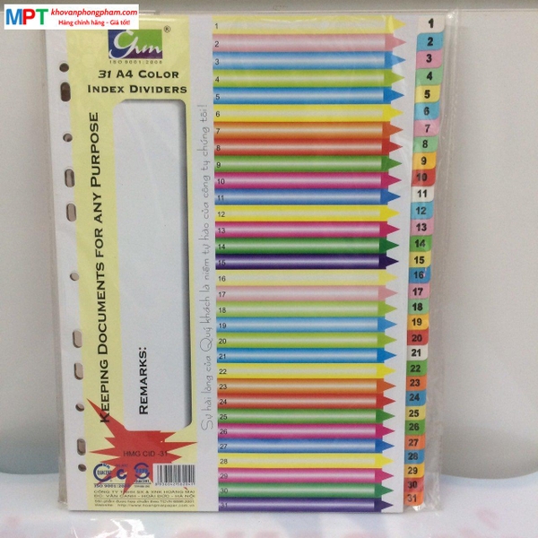 Chia file giấy 31 màu Hoàng Mai có số