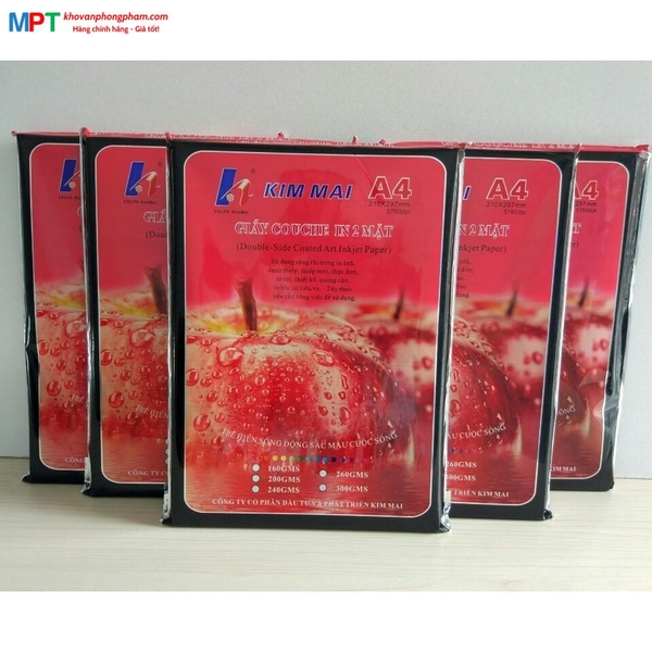 Giấy Couche bóng 2 mặt Kim Mai Định lượng 140gsm - Khổ A4: 210x297mm - 100 tờ/tập
