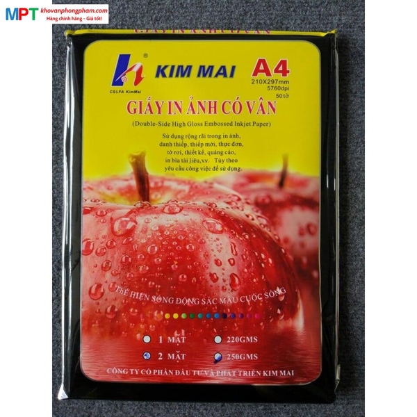 Giấy in ảnh có vân Kim Mai Định lượng 250gsm - Khổ A4: 210x297mm - 50 tờ/tập