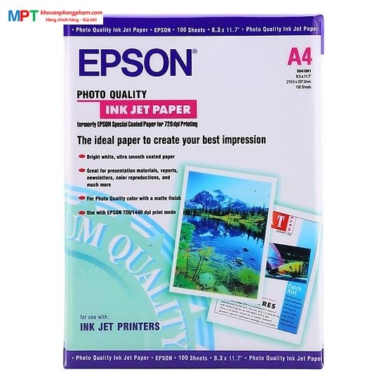 Giấy in màu Epson Định lượng 130gsm - Khổ A4: 210x297mm - 100 tờ/tập