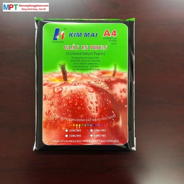 Giấy in phun Kim Mai Định lượng 115gsm - Khổ A4: 210x297mm - 100 tờ/tập
