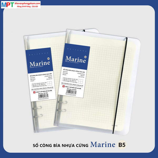 Sổ còng bìa nhựa MARINE khổ B5 - 200 trang 8861 - Dòng kẻ Caro 5x5mm - Định lượng 100gsm
