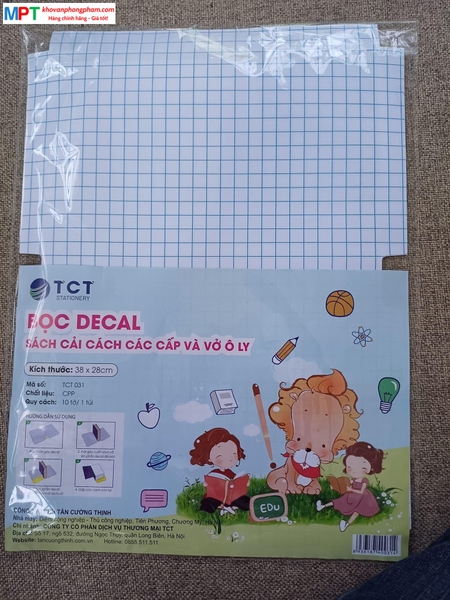 Tập 10 tờ Decal bọc sách vở Size 38x28cm TCT051 - Bọc cho sách, vở ô ly có kích thước 17x24cm