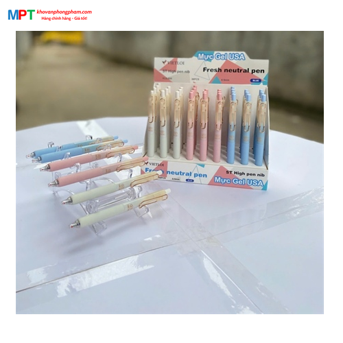 Bút gel bấm kẹp mạ vàng nhanh khô Việt Lợi VLG-806 ngòi 0.5mm