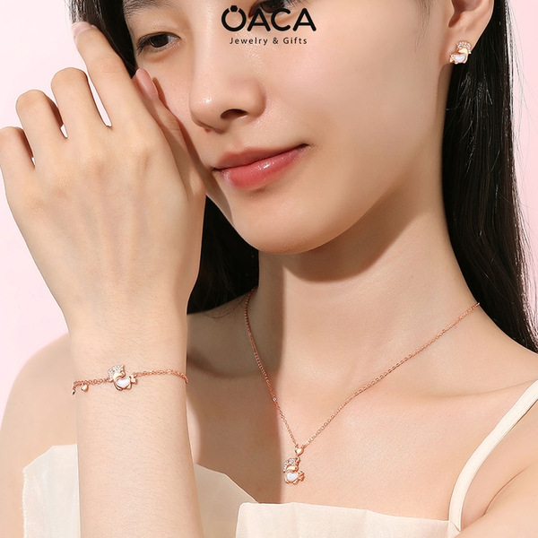 Dây chuyền bạc mạ vàng hồng Unicorn đá Moonstone trái tim