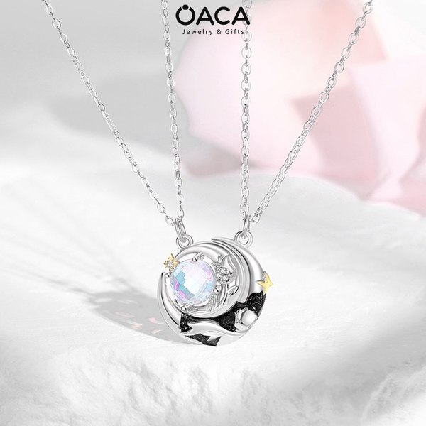 Dây chuyền bạc đôi Prince and Rose đá Moonstone