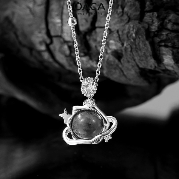 Dây chuyền bạc The Moon đá Obsidian đen huyền bí
