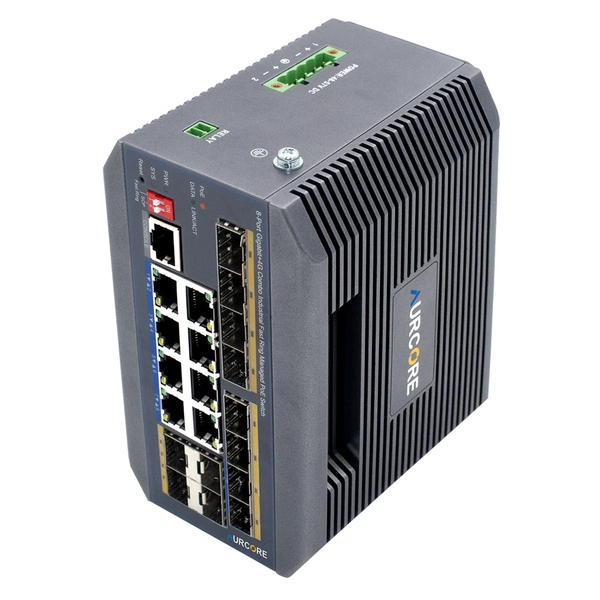 Switch công nghiệp AurCore AIS2004P L2+ 8GE | 12GE SFP | PoE/PoE+