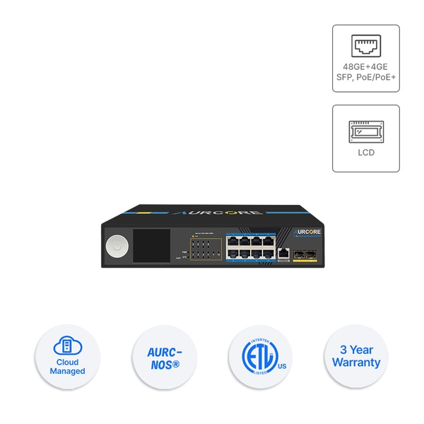 Thiết bị Switch doanh nghiệp Aurcore AES2010P 8 x GE | 2 x GE SFP (LCD)