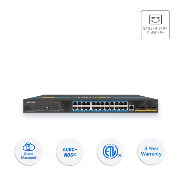 Thiết bị Switch doanh nghiệp Aurcore AES4001P 24 x GE | 4 x 10GE SFP+, PoE/PoE+