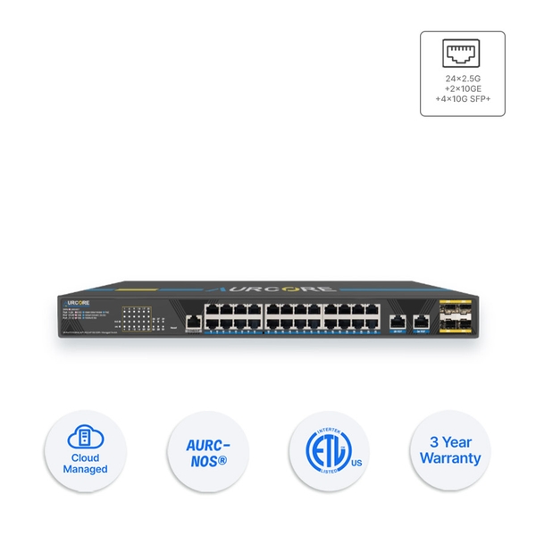 Thiết bị Switch doanh nghiệp Aurcore AES4102P 24 x 2.5GE | 2 x 10GE | 4 x 10GE SFP+, PoE/PoE+