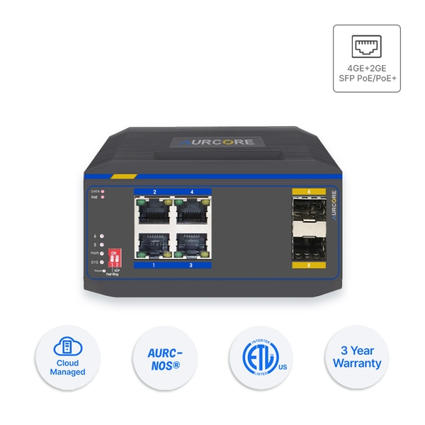 Thiết bị mạng - Bộ chuyển mạch Aurcore, 4 cổng GE, 2 cổng Gigabit SFP, model: AIS2001P