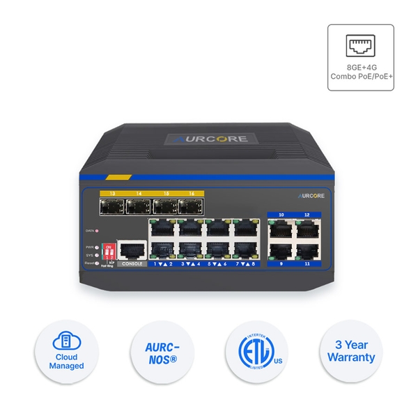 Switch công nghiệp AurCore AIS2003P L2+ 8GE - 4G Combo - PoE/PoE+