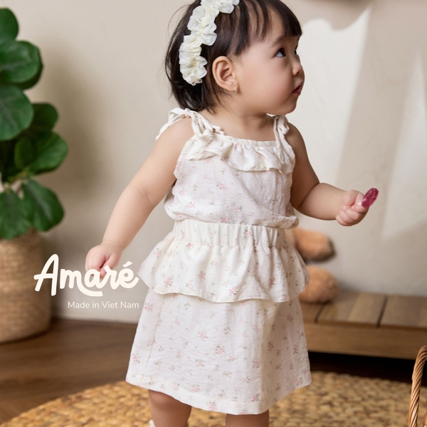 Set váy kèm áo hai dây hoạ tiết dễ thương cho bé gái Mimosa (3M-3Y)