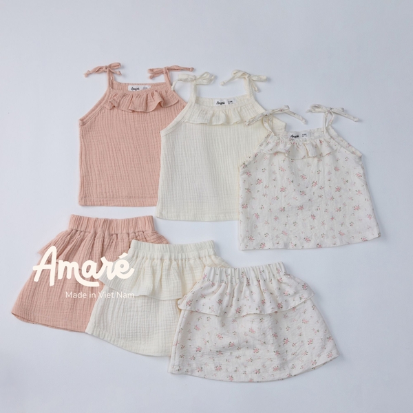 Set váy kèm áo hai dây hoạ tiết dễ thương cho bé gái Mimosa (3M-3Y)