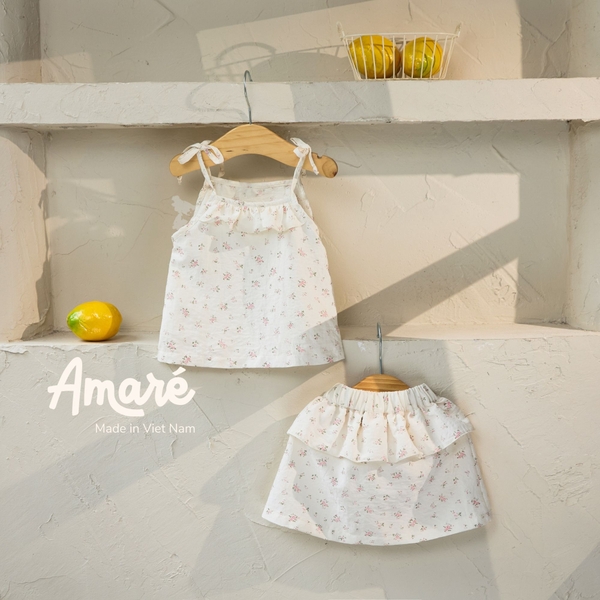 Set váy kèm áo hai dây hoạ tiết dễ thương cho bé gái Mimosa (3M-3Y)